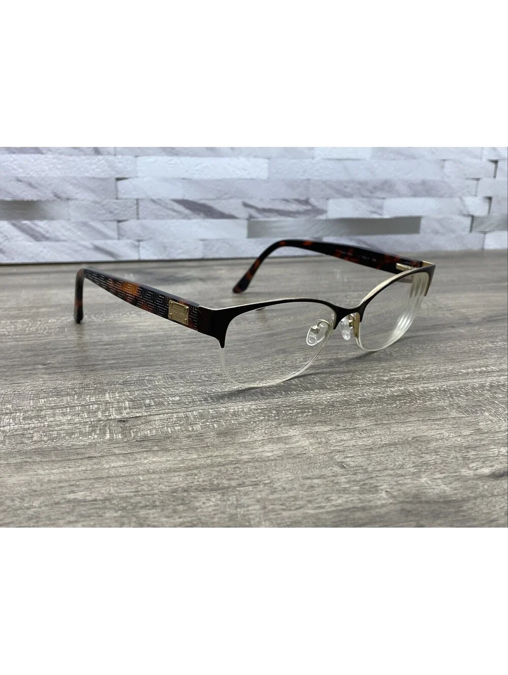 Versace Designer Eyeglasses 1222 1344 Gold Brown Tortoise Flex Hinge 53-17-140